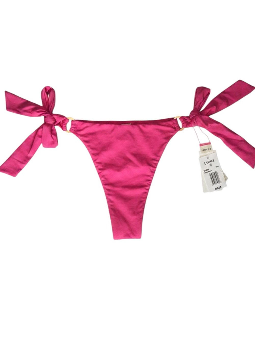 L*Space Kiki Tanga Bikini Bottom XL Fuchsia Pink Matte Gold Ring NWT